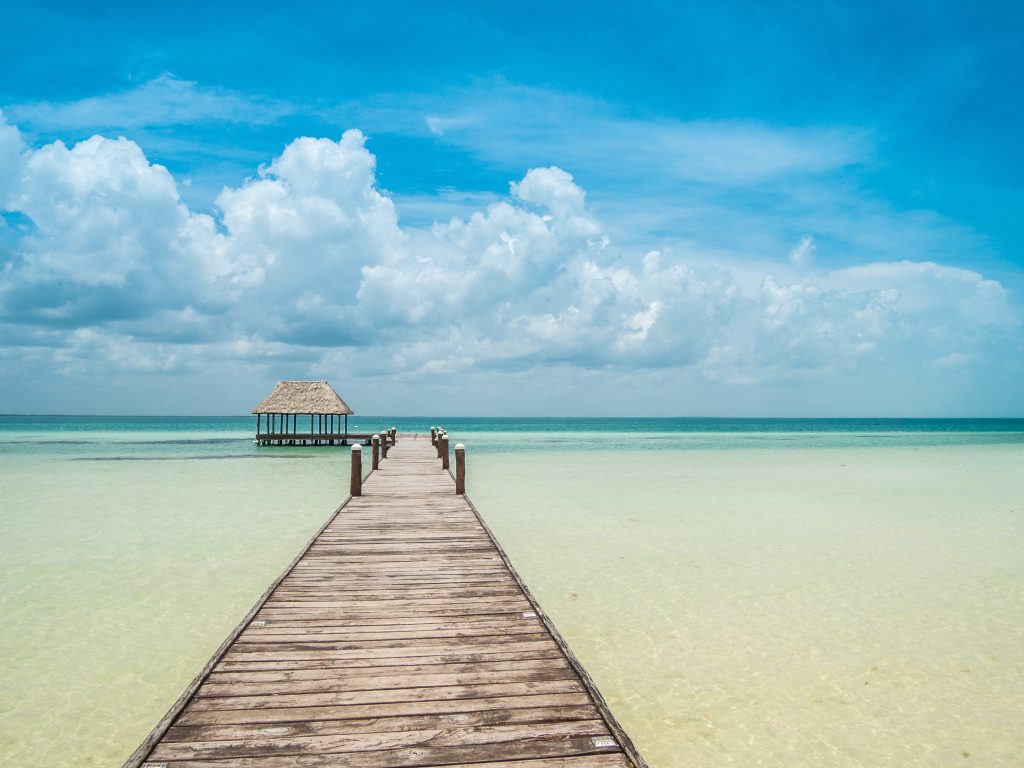 Image of a dock on the water in Isla Holbox, Mexico